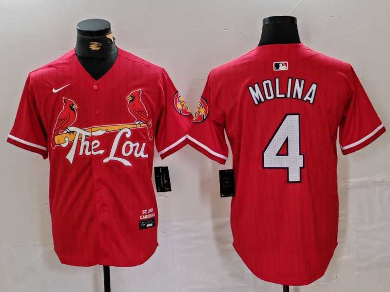 Men's St Louis Cardinals #4 Yadier Molina Red 2024 City Connect Stitched Baseball Jersey,We sell and wholesale Men's St Louis Cardinals #4 Yadier Molina Red 2024 City Connect Stitched Baseball Jersey on line form chian!